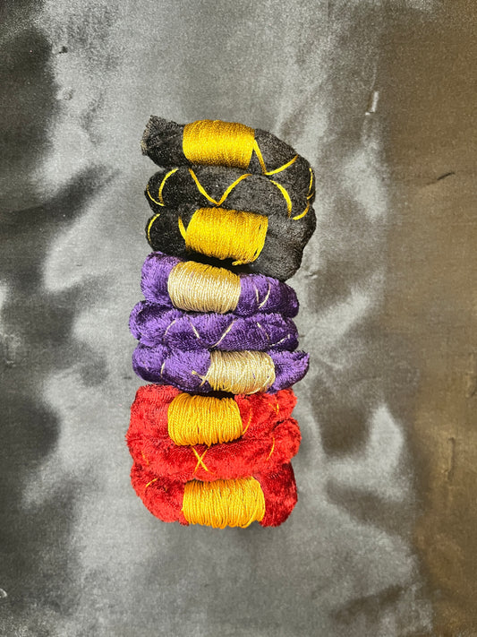 15" Velvet Spiral Tie Set – Obsidian Black, Amethyst Purple & Ruby Red (Ready to Ship)