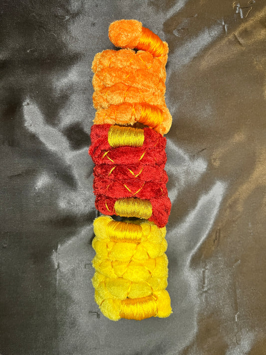 28" Velvet Spiral Tie Set - Citrine Orange, Ruby Red & Amber Yellow (Ready-to-Ship)